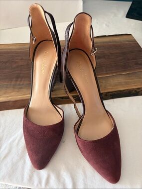 Essex Lane Burgundy Pointed-Toe Suede Ankle Strap Heels